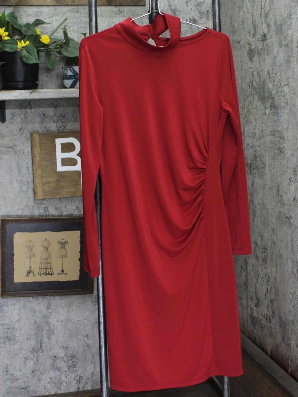 Susan Graver Red Susan Graver Premier Knit Mock Neck Cold Shoulder M Sz M
